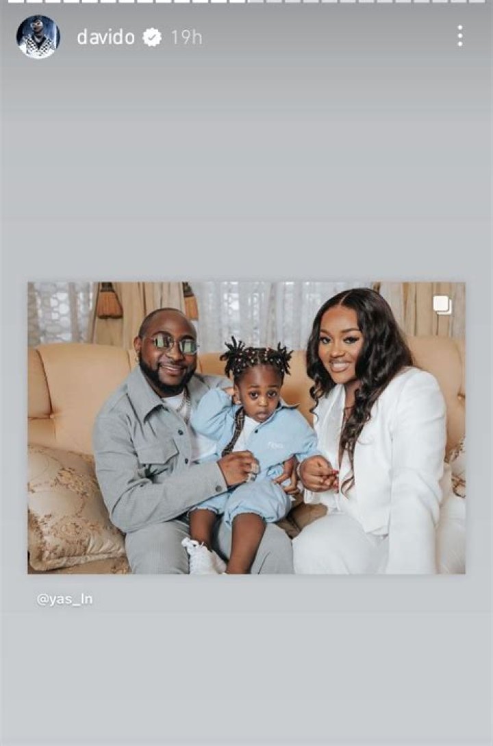 
Chioma Reacts As Davido Shares Rare Family Photo With Her And Son, Ifeanyi 